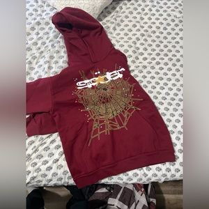 Sp5der Hoodies Maroon Large Young Thug